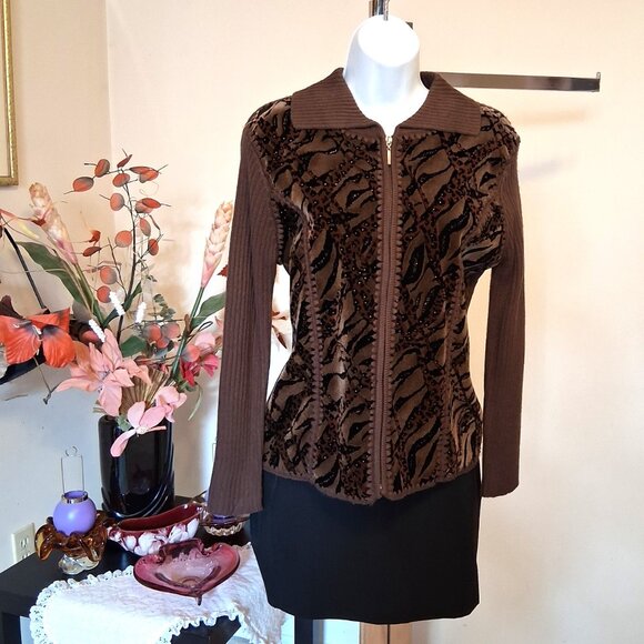 NWT Woman's Dark Brown Zip-Up Cardigan Knitwear Lightweight Sweater 6 S - Picture 7 of 9